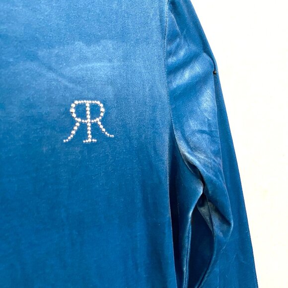 ROKH Cyan Blue Mask Velvet Mini Dress, Size 8 - Picture 3 of 16